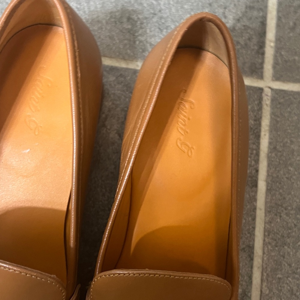 SAINT G Women’s Jenny Loafer Pump Sz 10 Cuoio Brown Leather Brushed gold  Metal - Picture 2 of 7